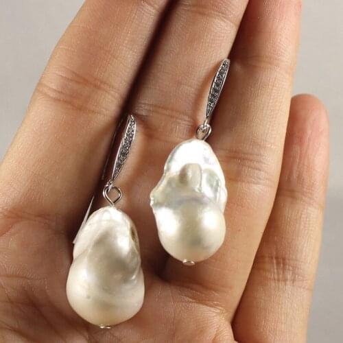 About Huge 20-23mm white baroque keshi reborn southsea pearl silver earring >Dongguan girl Store free shipping