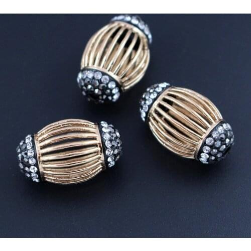 Oval Drum Metal Spacer Beads Rhinestone Hollow Pattern Hole Size 2mm Charm Bead for DIY African Earrings Necklace Jewelry Making