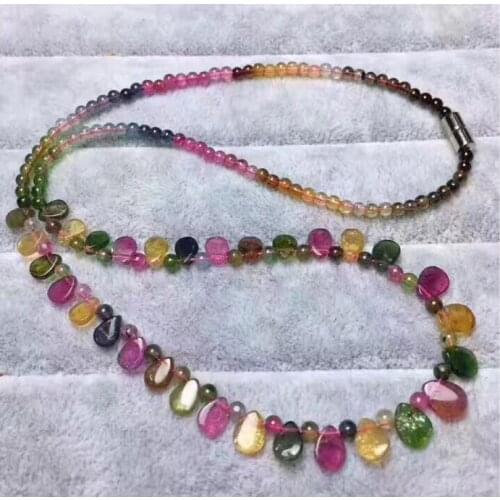 Wholesale RongDe Tourmaline Natural Stone Necklace With Raindrop Pendant Princess Necklace For Women Birthday Gift Jewelry