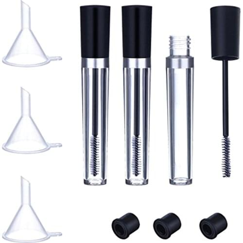 Pack 3 Empty Mascara Tubes Cream Lip Gloss Vial Bottle Funnel