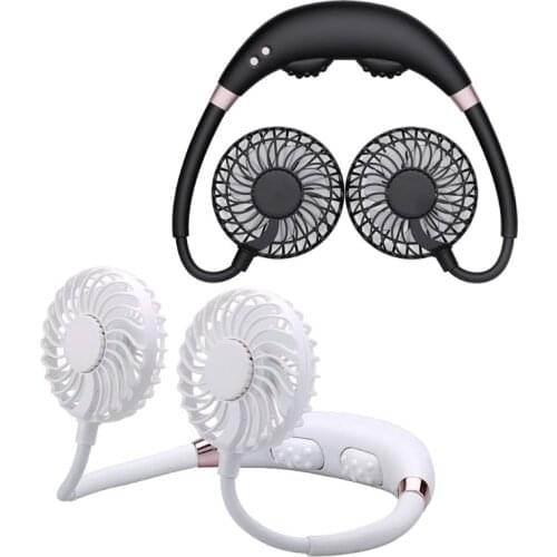Portable Hanging Neck Fan Foldable USB Charging Sports Mini Fan with Massage Function Colorful Light Silent Air Cooler