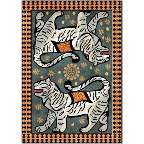 Retro Cartoon Tiger 3D Printing Carpets for Living Room Bedroom Area Rugs Kids Game Crawl Floor Mat Child Room Play Area Carpet