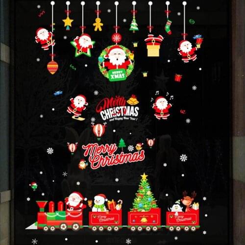 DIY Merry Christmas Wall Stickers Window Glass Festival Decals Santa Tree Murals New Year Christmas Decorations for Home Decor