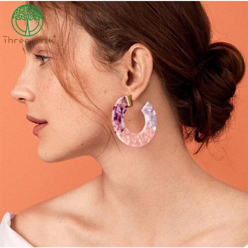 Classic Open Round Stud Earrings Acrylic For Women Jewelry Simple Big Exaggeration Ear Bijoux