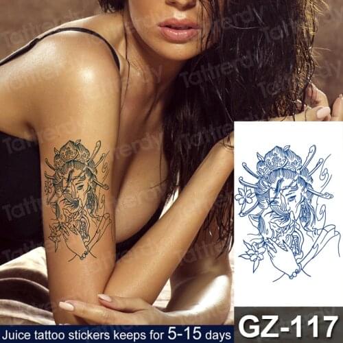 Blue ink juice temporary tattoo stickers 15 days long lasting Japanese Geisha with mask fake hand tattoo arm flower for women