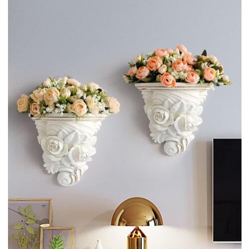 Modern Resin Wall Vase+Artificial Flower Crafts 3D Wall Sticker Decoration Pendant Home Hotel Porch Ornaments Decor Wall Mural