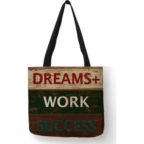 Vintage Classic Design Shoulder Bag Life Love Series Letter Bookshelf Printed Handbag Linen Durable Portable Office Tote Bags