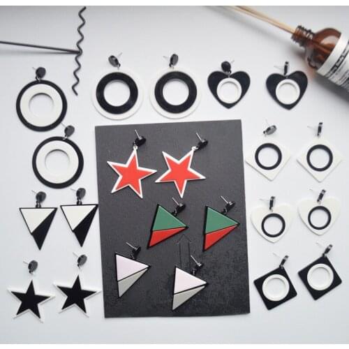 Korean Black White Triangle Round Dangle Earrings For Women Vintage Geometric Hollow Round Square Drop Earrings Jewelry Brincos