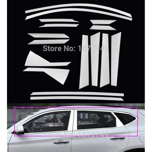 High quality Stainless Steel car window decoration strip trim sticker cover Fit For Hyundai Tucson 2015 2016