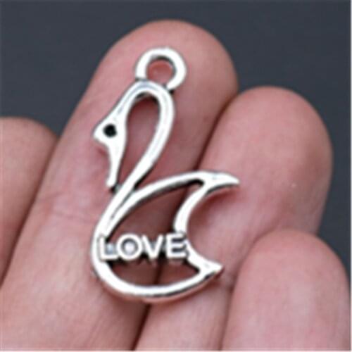 WKOUD 15pcs Silver color Swan Love Charm Fashion Necklace Earring DIY Jewelry Alloy Pendants A701