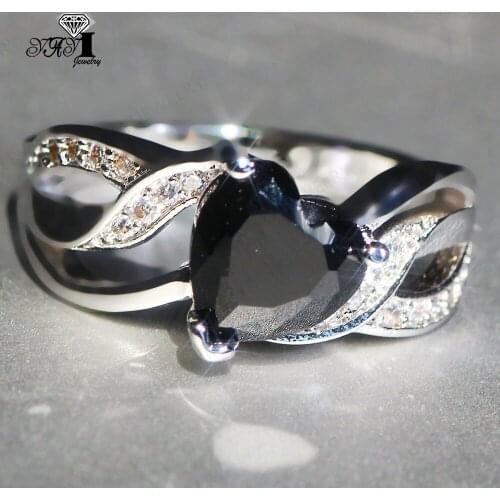 YaYI Jewelry Princess Cut 4.7CT Black Zircon Silver Filled Engagement Rings wedding Heart Rings Valentines Day Girls ring 1125