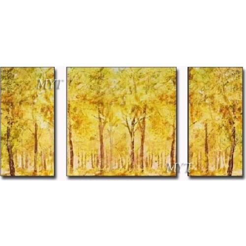 Yellow Tree Abstract Art 100% Hand Painted Gold Abstract Oil Painting Art Group Paintings Wall Art Decoration Unframed Decor