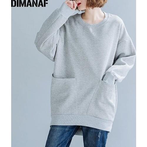 DIMANAF Autumn Winter Female Lady Pullovers Tops Women Hoodies Sweatshirts Basic Loose Casual Thick Cotton Flocking Oversize