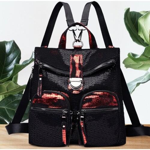 Womens Backpack European and American Fashion Sequins Contrast Color Womens Backpack Hugh Trend College Student Bag sh110070