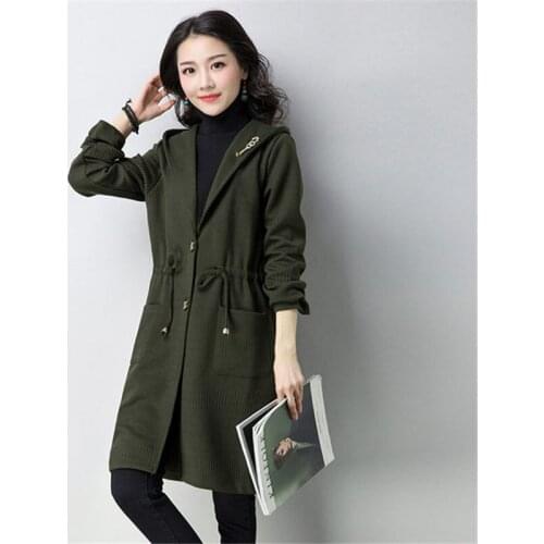 Autumn Sweater Coat Female Loose Long Large Size 5XL Knitwear Hooded Casual Slim Fashion Knit Cardigan For Women Jackets f2063