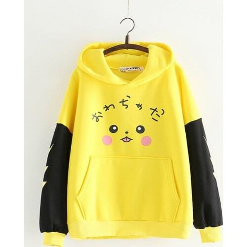 Zuolunouba Autumn Winter Clothes Casual Terry Long Sleeve Cartoon Splice Pullover Drop-shoulder Hooded Hoodies Women Sweatshirts