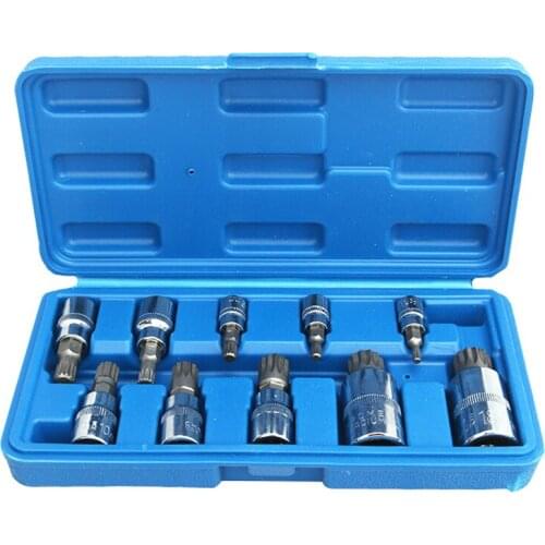 10PCS/Set Mechanics Socket Ratcheting Socket with Carrying Case CR-V Machined Bit 12-Point Bit Socket, 1/4", 3/8", & 1/2" Drives