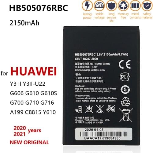 100% Original 2150mAh HB505076RBC Battery For HUAWEI Y3 2 Y3 II Ascend G527 A199 C8815 G606 G610 G700 G710 G716 G610 Y600