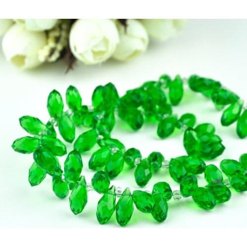 100pcs 6*12mm Green Quartz Faceted Crystal Glass Teardrop Beads Crystal Loose Beads DIY free shipping