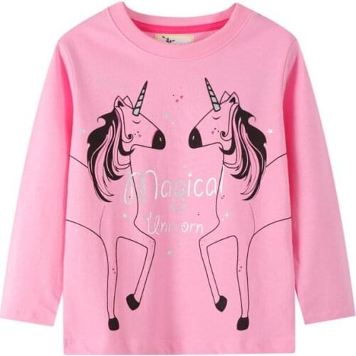 2021 Girls Long Sleeve T shirt Unicorn Baby Cotton Clothes for Autumn Spring Childrens Tops Blouse Girls