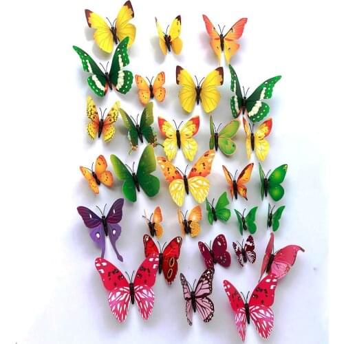 3D simulation butterfly 12pcs/set Cartoon wall stickers Fridge Magnet Garden home decoration Colored butterfly sticker