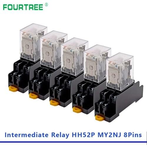 5Set Relay Coil General DPDT Micro Mini Electromagnetic Relay Switch With Socket Base LED AC 110/220V DC 12/24V MY2NJ MY3NJ MY4N