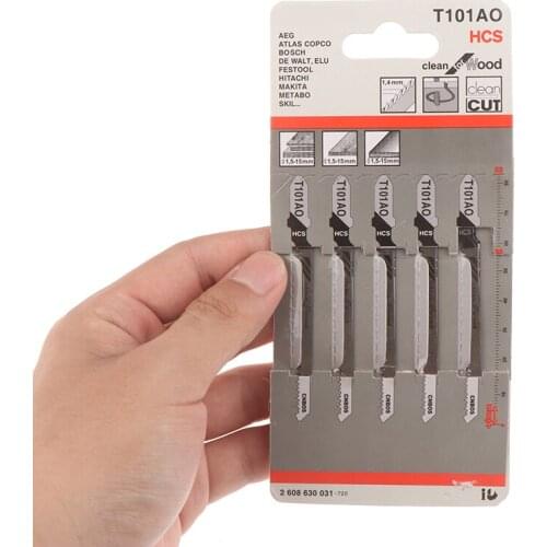 5pcs T101AO HCS T-Shank Jigsaw Blades Curve Cutting Tool for Wood Plastic Saw