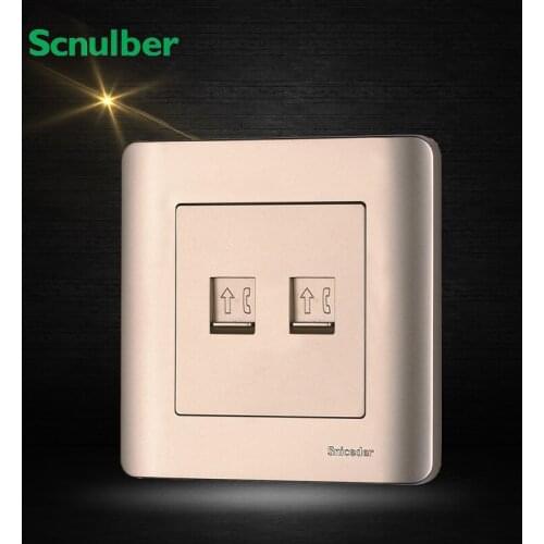 86x86 luxury champagne tel telphone RJ11 4p and 1 gang computer RJ45 8p wall switch socket