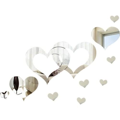 HOT SALES!!13Pcs/Set Fashion Heart Shape DIY Acrylic Mirror Wall Art Sticker Home Decor