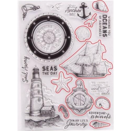 Tower House Sailing Seagull Starfish Stamps and Dies Birthday Clear Stamp with Cutting Dies Set for Scrapbooking Paper DIY Decor