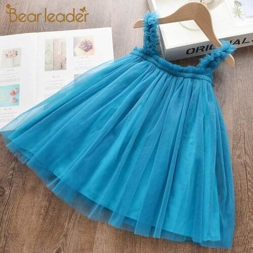 Bear Leader Girls Mesh Dress 2021 New Summer Kids Girls Party Dresses Solid Princess Dress Cute Tutu Dresses Baby Girl Vestidos