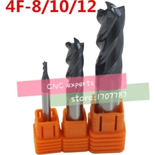Free shipping 3PCS 4F-8.0/10.0/12.0mm tungsten carbide steel cutter CNC milling cutting hardness HRC50 carbide Milling cutter