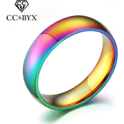 CC Rainbow Rings For Women Titanium Steel Men Ring Colorful Dazzle Light Lovers Couple Fashion Jewelry Anillos Mujer CC993