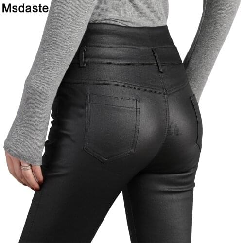 Matte PU Leggings Sexy Trousers 3 Buttons High Waist Tights Women Pencil Pants Female Streetwear Skinny Faux Leather Leggings