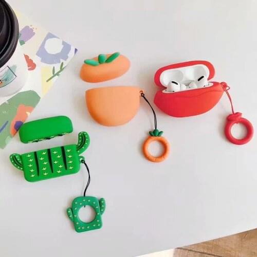 3D Cactus Radish Red Lip For Airpods 1/2 Silicone Earphone Cover Cases Keychain Air Pods Pro Headset Bag Headphone Protective