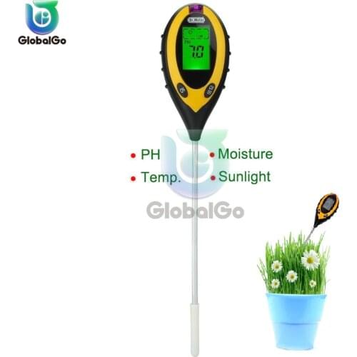 4 In 1 Digital PH Meter Soil Moisture Monitor Temperature Sunlight Tester With Blacklight For Gardening Plants Farming