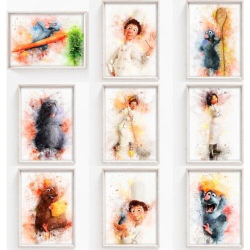Disney Animation Ratatouille Prints Canvas Art Painting Cartoons Watercolor Poster Wall Art Picture Nursery Room Home Decoration