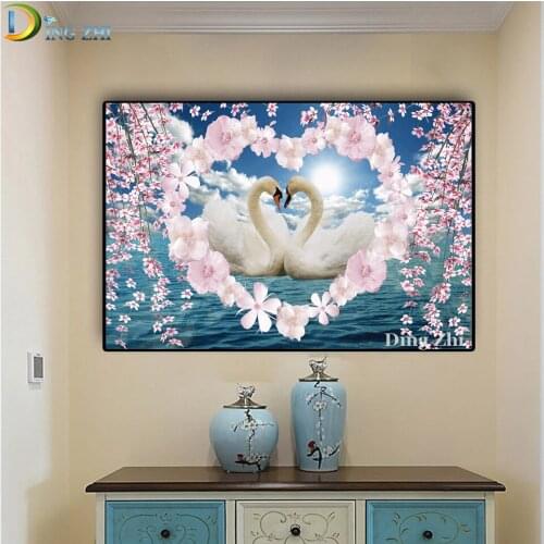 Home Decor 5D Diamond Painting Animal Swan Couple Love Heart Diy Cross Stitch Embroidery Mosaic Square Round Drill Wallpaper