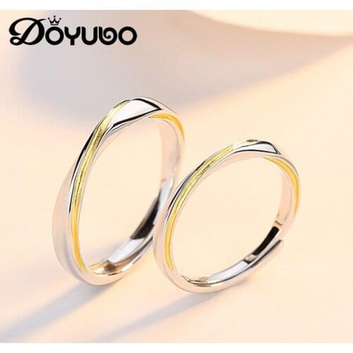 DOYUBO New Arrival 925 Sterling Silver Couple Rings Jewelry For Wedding Women & Men High Quality Silver Engagement Rings VB472