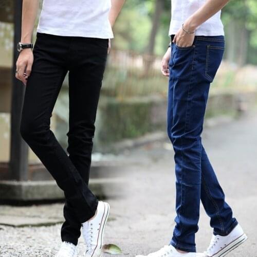 Men Elastic Force Jeans Man Self-cultivation Bound Feet Leisure Directly Cuffless Trousers Male Trend Black Dirt Proof Jeans