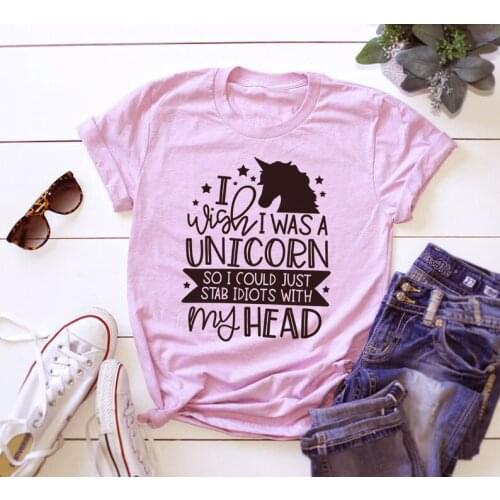 I wish i was a unicorn t-shirt vintage camisetas grunge tumblr graphic unisex Fashion street style art aesthetic tee top-K975