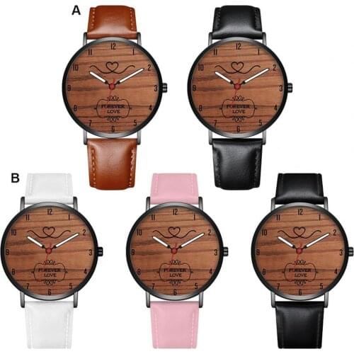 Classic Couple Wristwatch Simple Faux Leather Strap Quartz Watch Valentines Day Present for Date Mens or women