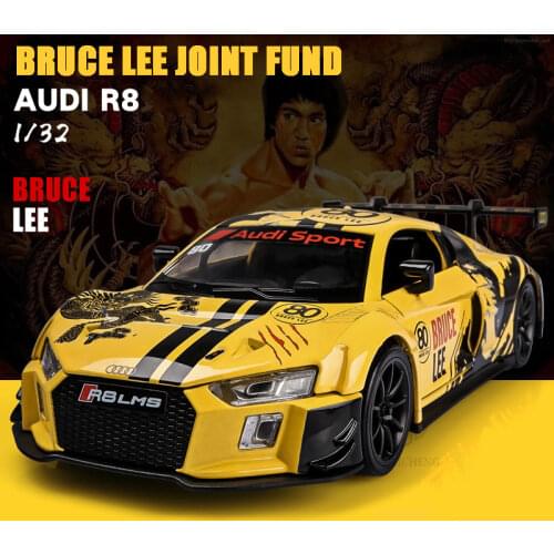 1/32 Simulation AUDI R8 LMS Diecast & Toys Bruce Lee Painting Limited Edition Gifts For Children 3 Doors Alloy Racing Car Models