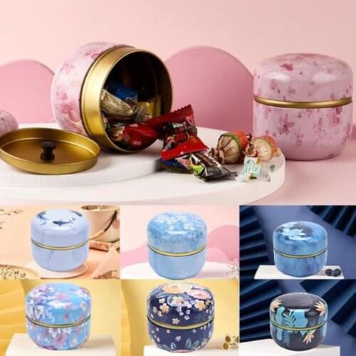 Tea Containers Japanese-Style Herbal Tea Cans Candy Snacks Small round Cans Mini Portable Tinplate Cans Packing Box