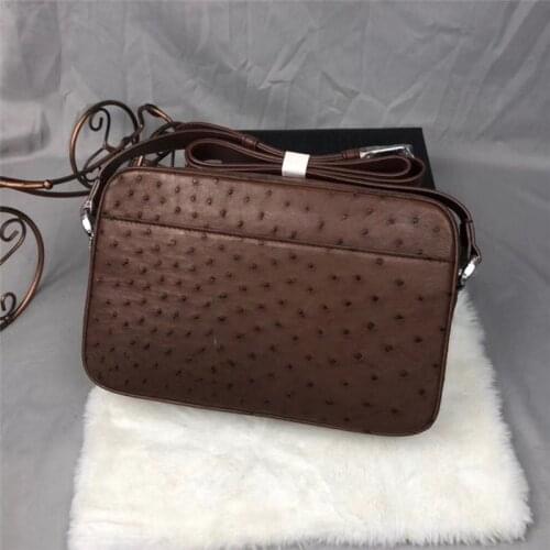 Authentic Real Ostrich Skin Mens Small Flap Purse Single Cross Shoulder Bag Exotic Genuine Leather Male Casual Messenger Bag