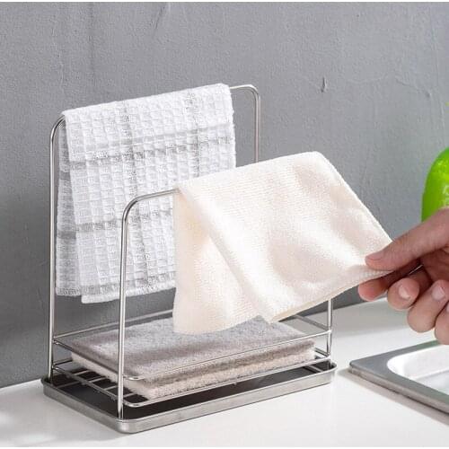 Stainless Steel Kitchen Stand Sink Storage Rack with Drainer Tray Rag Sponge Accessories Orgainzer Tools Gadget Container