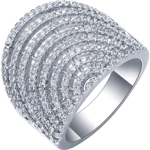 Hot Sale Unique Fashion Luxury Women Net Shape AAA Zircon Engagement Weddding bijoux Rings Fine Jewelry