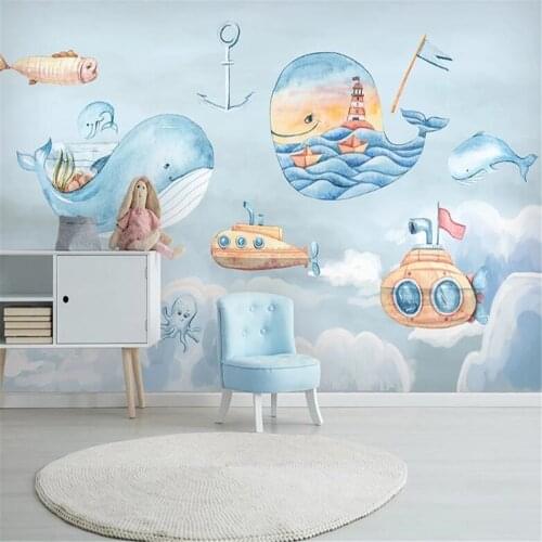 Milofi custom photo wallpaper mural Nordic creative sky white cloud whale background wall childrens room background wall