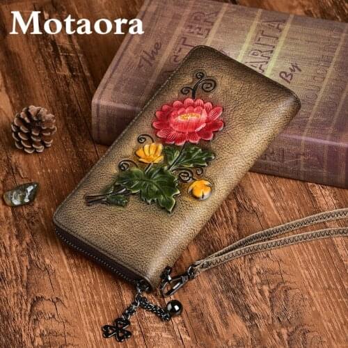 MOTAORA Women Wallet Retro Genuine Leather Wallet New Handmade Embossing Purse Luxury Cowhide Card Holder Clutch For Female 2021
