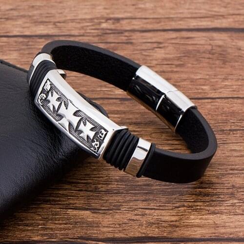 Fashion Charm Stainless Steel Magnet Black Leather Bracelet For Men Punk Rock Bangle Jewelry Gift For boyfriend